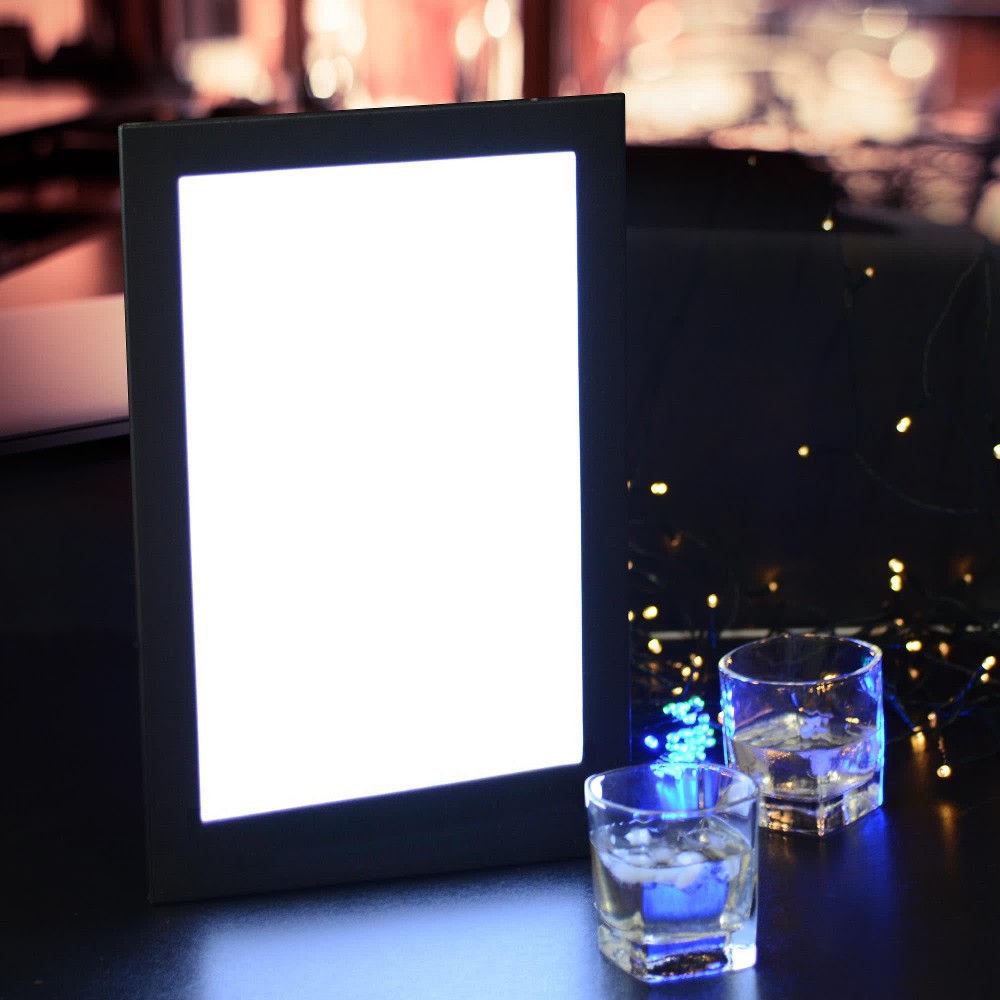 WeChef 4 Pack LED Backlit Menu Cover Leatherette Wine List Check Bill Holder Displayer Single Panel Fits 8x14IN Paper