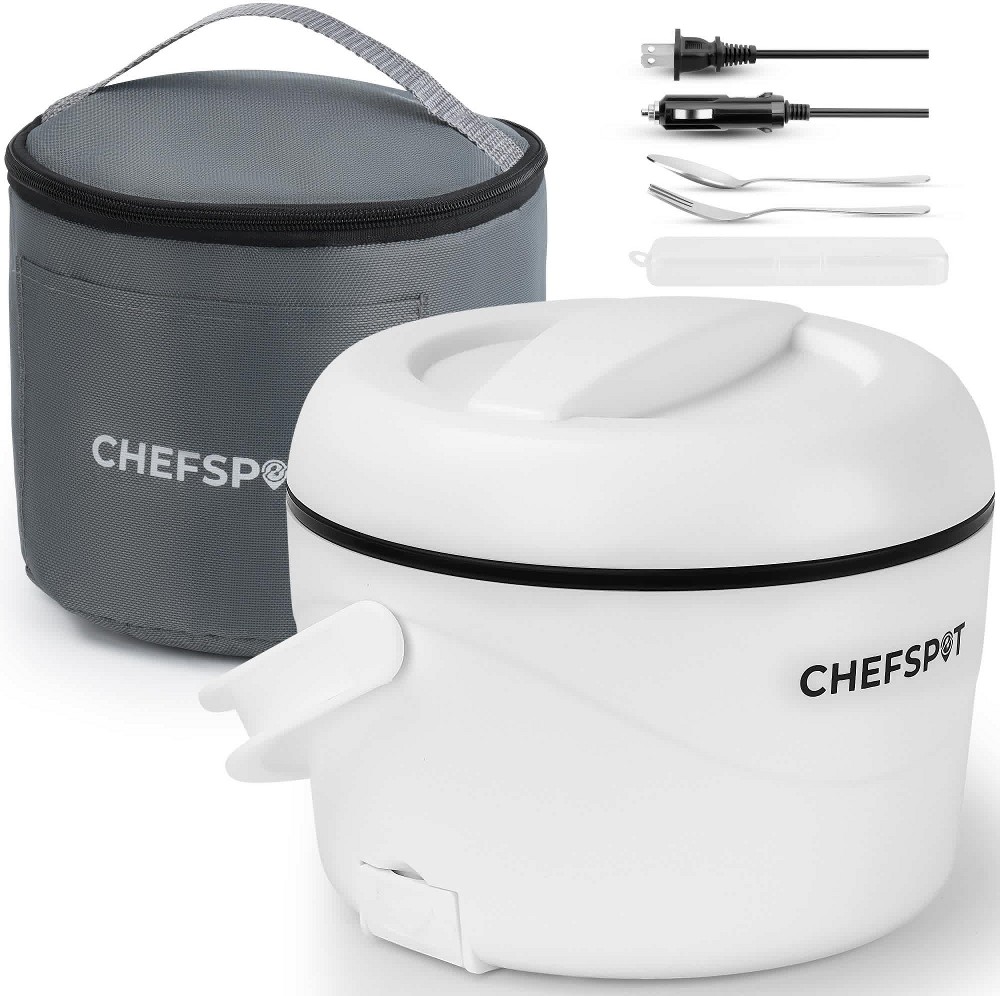 37oz Electric Lunch Box Portable Food Warmer for Car and Home (White)