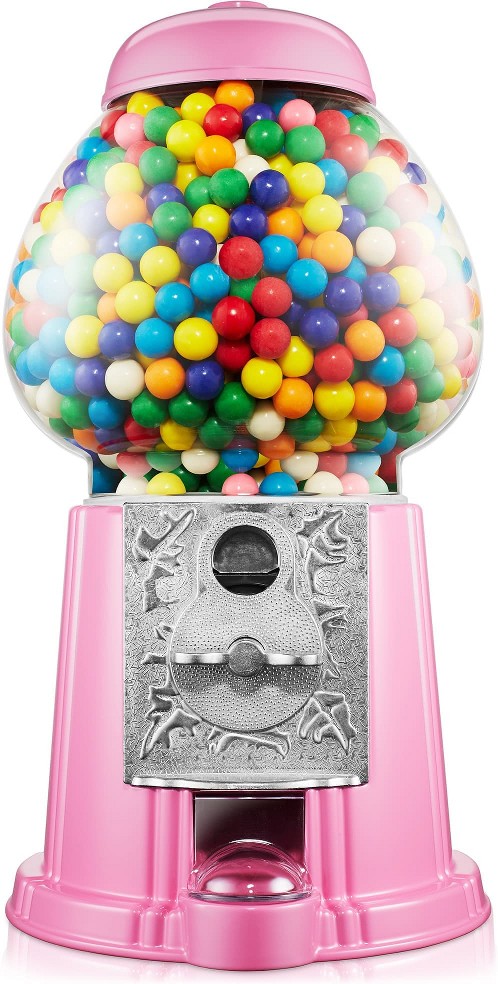 15-in Gumball Machine w/ Glass Globe - Pink - Vintage-Style Metal Base