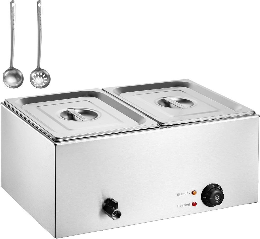 2 Pan Commercial Food Warmer 18QT Electric Steam Table 1200W Professional Countertop