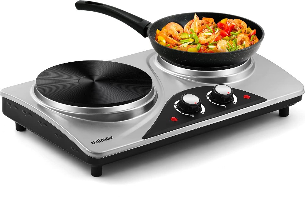 Double Cast Iron Burner 7.1 in. and 5.9 in. Hot Plate in Sliver with Thermostatic Control