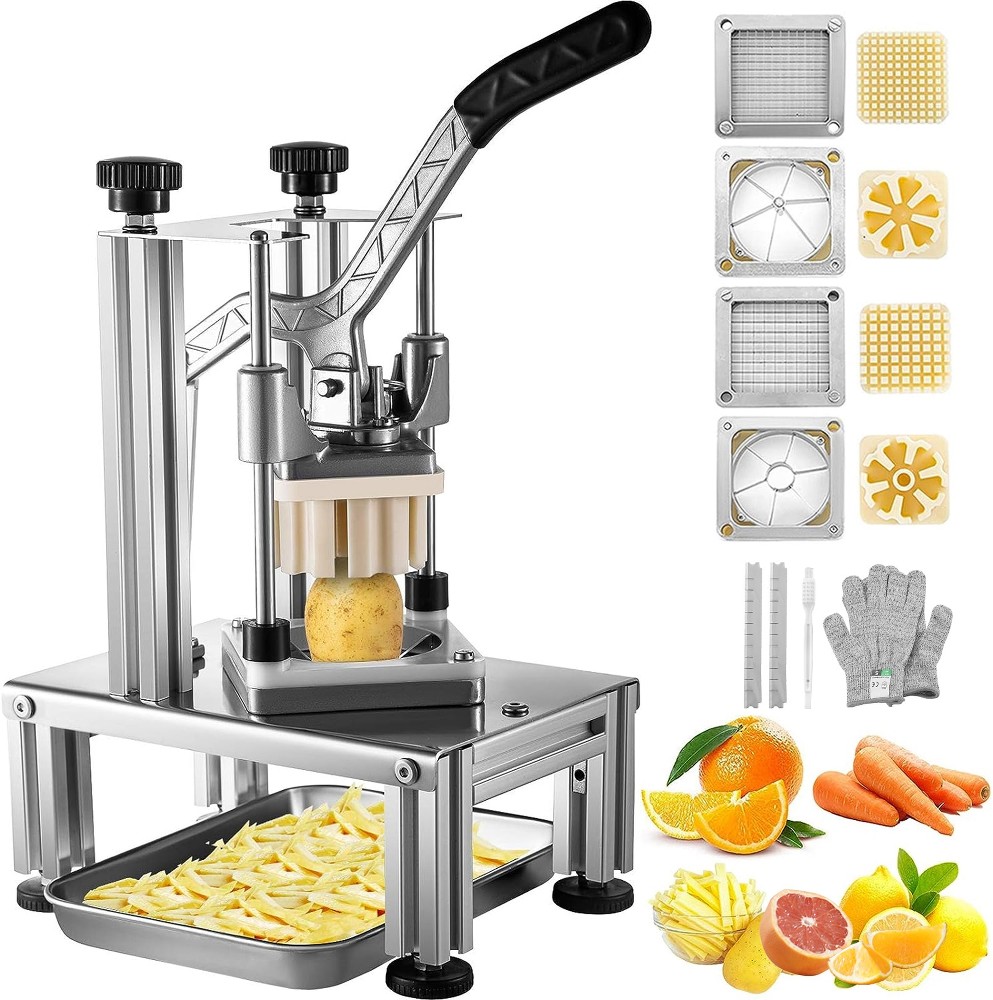4 Blades French Fry Cutter Commercial/Residential Food slicer with Thickness Control ( Silver )