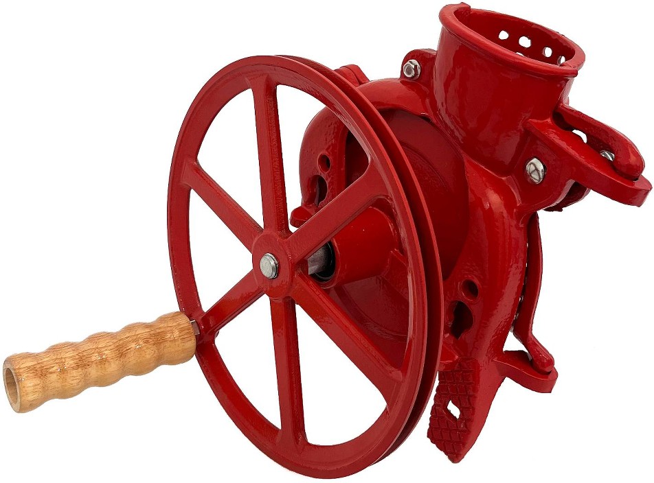 Lehmans Corn Kernel Sheller with Flywheel Pulley - Clamp On Cast Iron Non Electric Walnut Huller - Vintage Style - Red