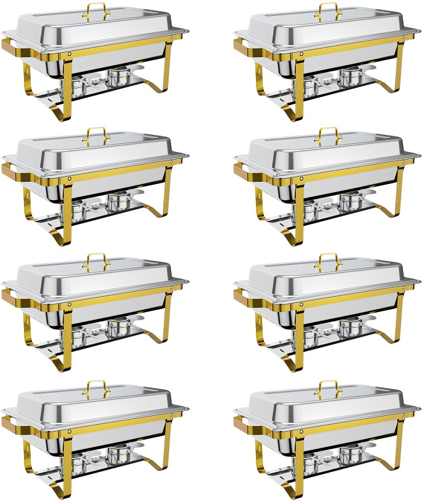 8 qt. 304 Stainless Steel Chafing Dish Buffet Set Stainless Chafer with Pans Rectangle Catering Warmer Server (8-Pack)