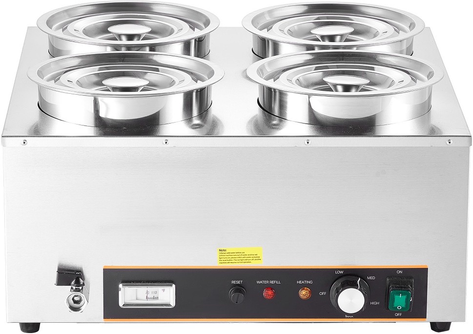 Electric Soup Warmer Four 6.34QT Stainless Steel Round Pot with 86 to 185 degrees