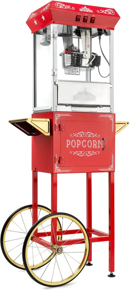 Vintage Style Popcorn Machine Popper w/ Cart in Red - 10-oz Kettle