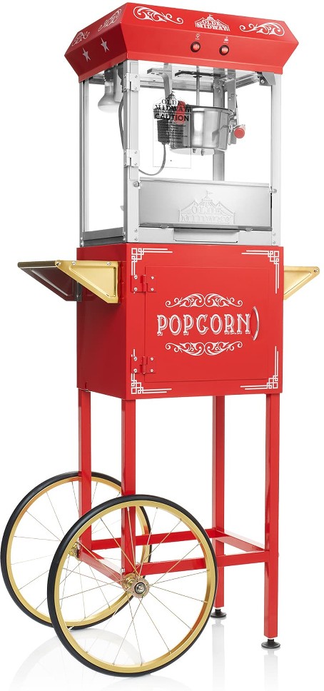 Vintage Style Popcorn Machine Popper w/ Cart in Red - 6-oz Kettle