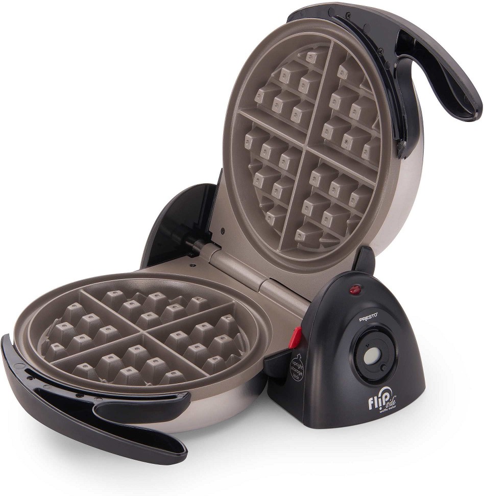 FlipSide Belgian Waffle Maker Ceramic Kitchen Appliance 7 Inch Black