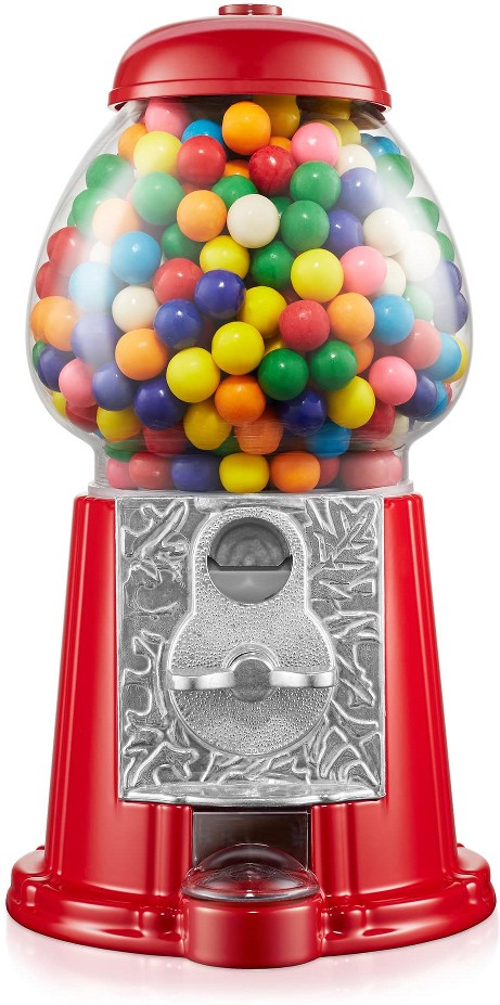 12-in Gumball Machine w/ Glass Globe - Red - Vintage-Style Metal Base