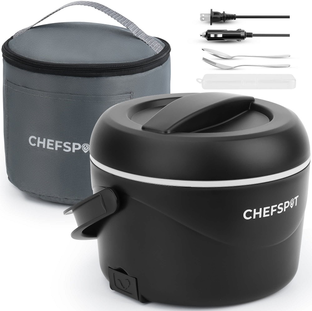 37oz Electric Lunch Box Portable Food Warmer for Car and Home (Black)
