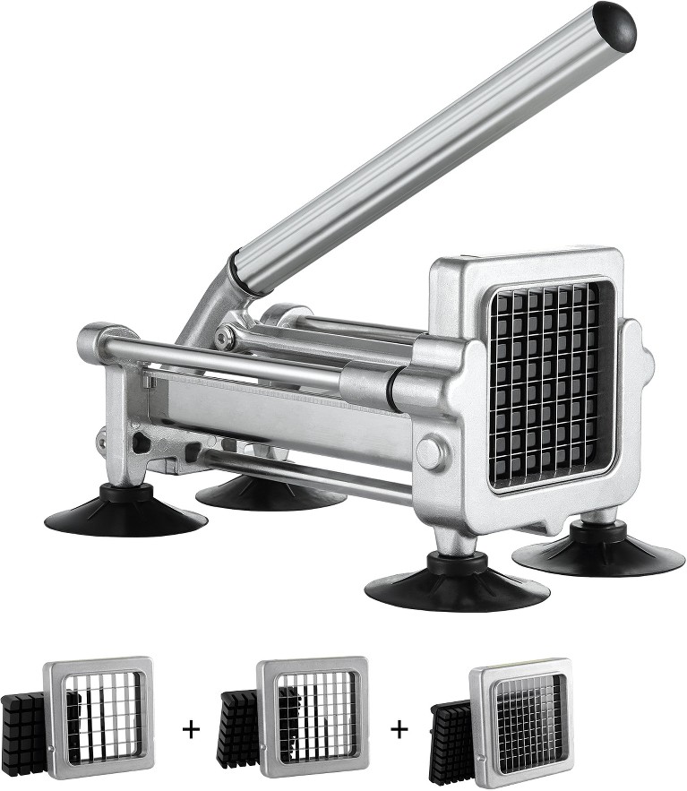 French Fry Cutter Potato Slicer with 1/2-Inch and 3/8-Inch Stainless Steel Blades