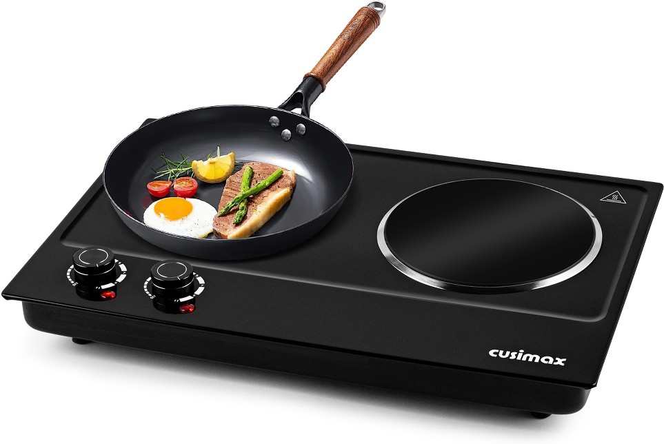 Portable 2-Burner 7.1 in. Black Electric Hot Plate 1800-Watt Dual Control Countertop Infrared Electric Stove