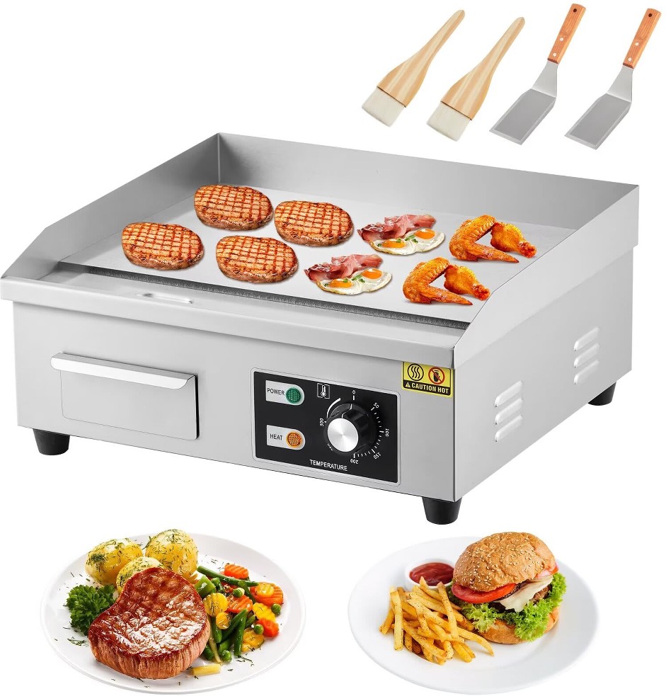 18 In Commercial Electric Griddle 110V 1600W Electric Restaurant Teppanyaki Flat Top Grill