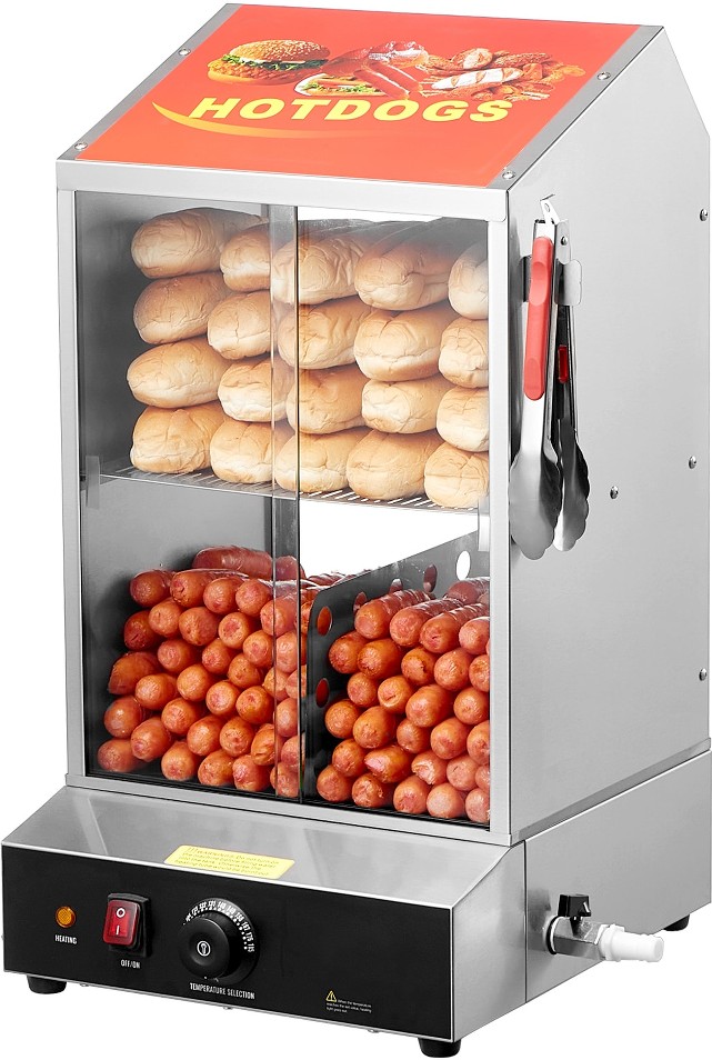 Hot Dog Steamer 39QT 2 Tier Hot Dog Hut Steamers Steel for Hot Dogs and Buns