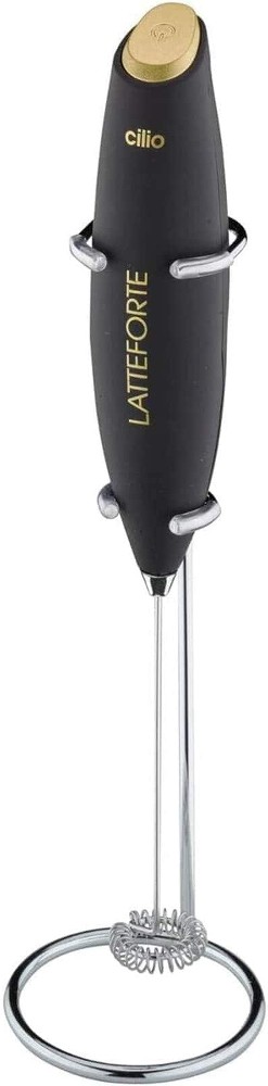 Latteforte Battery Powered Milk Frother with Stainless Steel Stand Black Matte