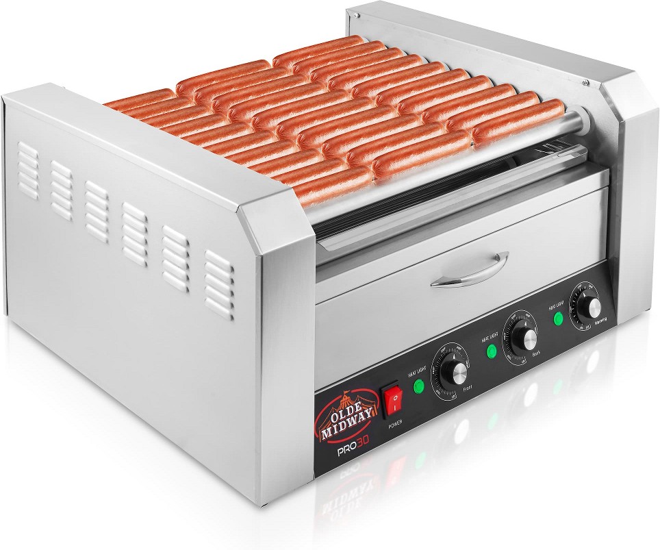 Electric 30 Hot Dog 11 Roller Grill Cooker Machine with Bun Warmer