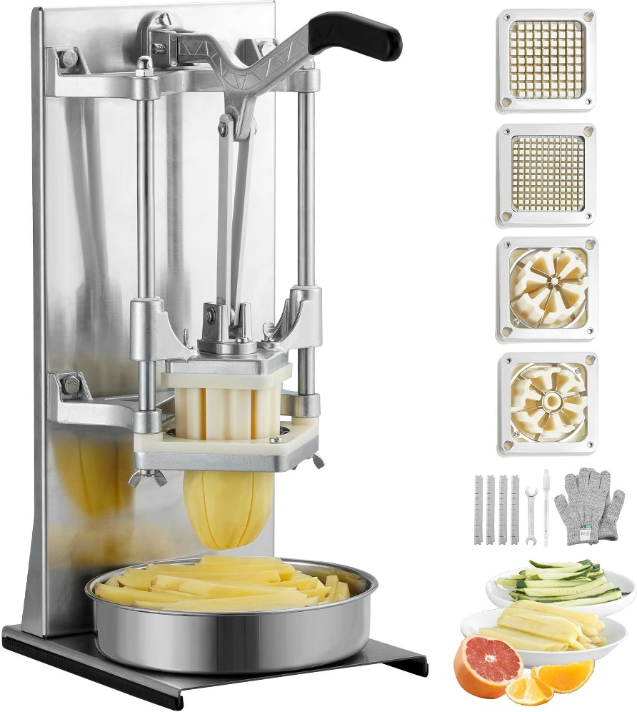 4 Blades French Fry Cutter Commercial/Residential Food slicer with Thickness Control ( Silver )