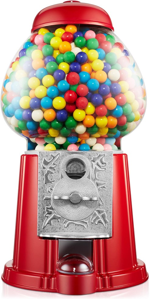 15-in Gumball Machine w/ Glass Globe - Red - Vintage-Style Metal Base