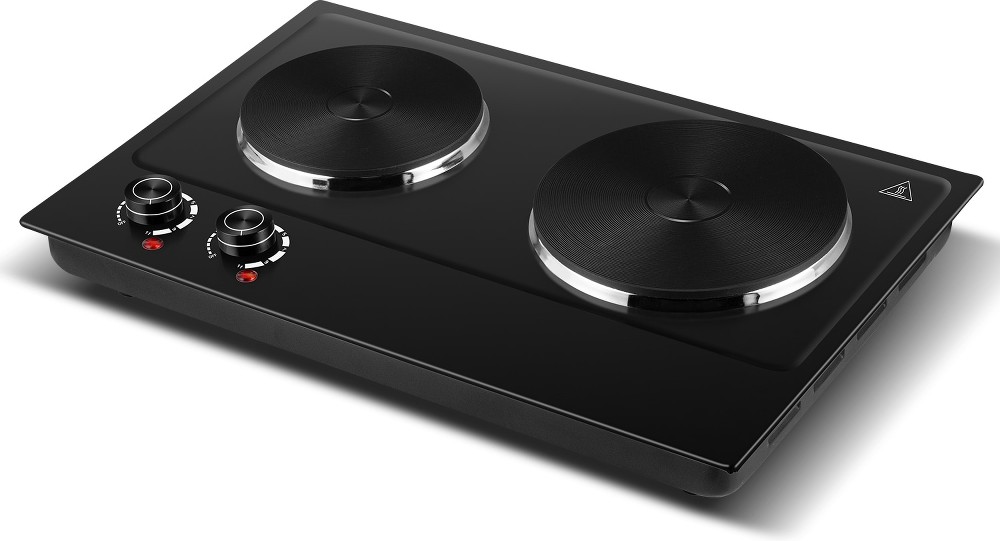 Portable 2-Burner 7.4 in. Black Electric Hot Plate Countertop Burner