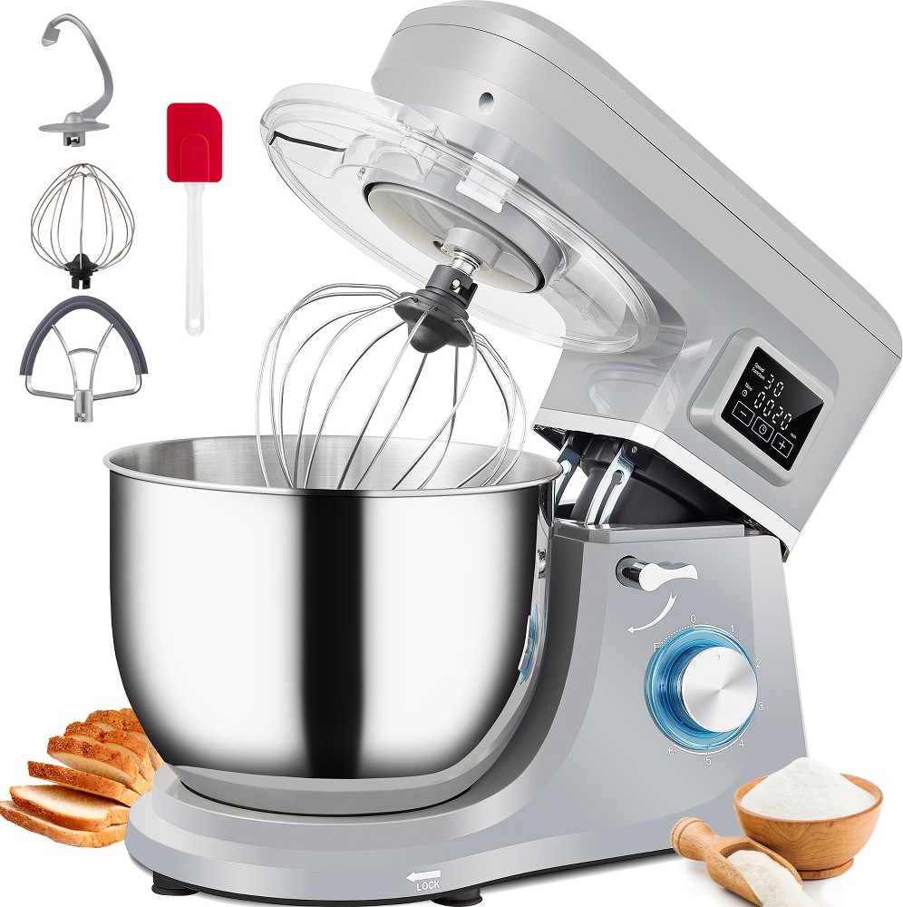 6 Speeds 660W 7.4Qt Stand Mixer Stainless Steel + ABS Plastic 7.4-Quart Commercial/Residential Bowl-lift Stand Mixer