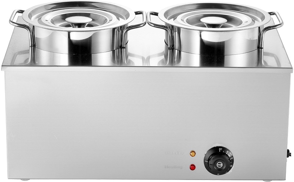 Electric Soup Warmer Two 6.34QT Stainless Steel Round Pot