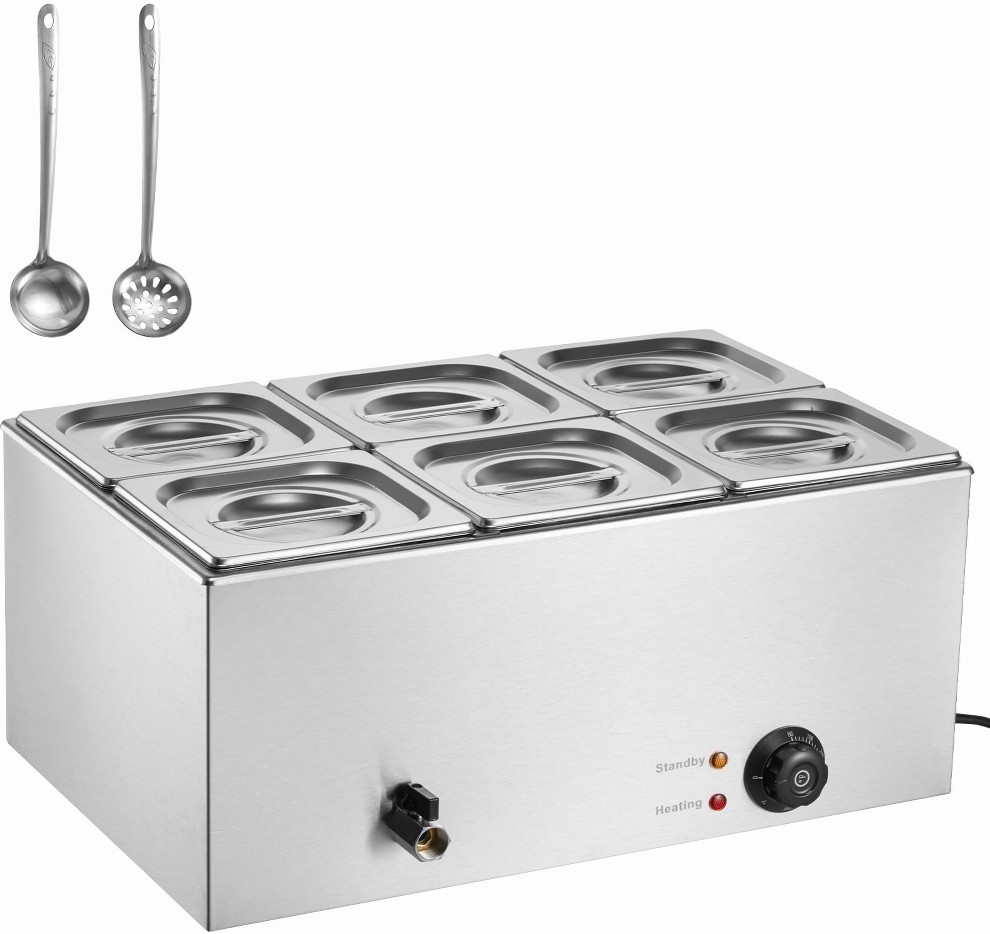 6 Pan Commercial Food Warmer 14.3QT Electric Steam Table
