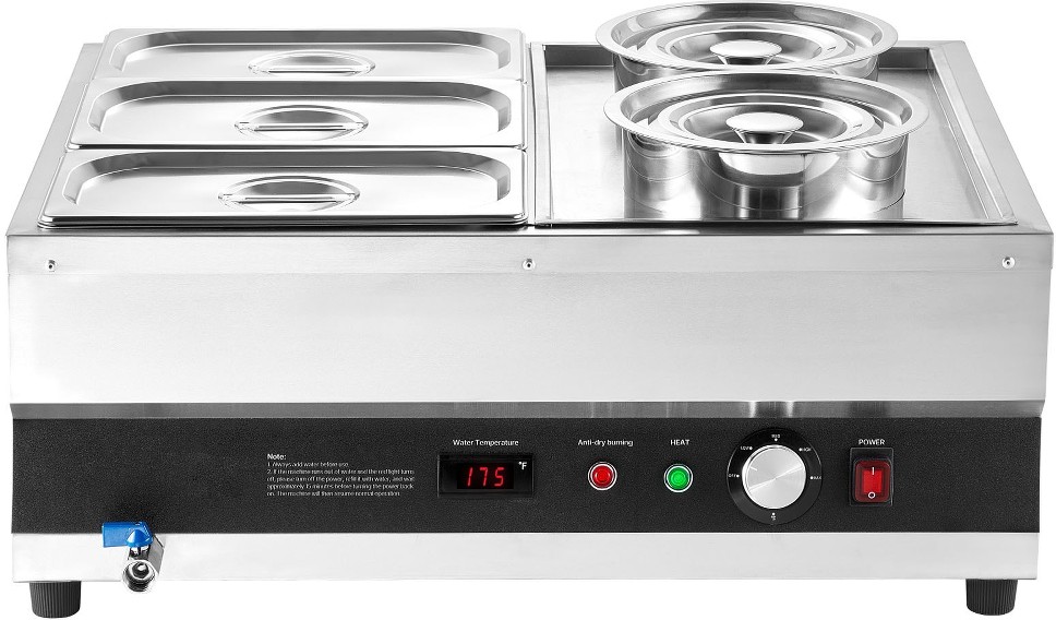 Electric Soup Warmer Two 6.34QT Pots and Three 1/3 Pans Stainless Steel Commercial Food Warmer