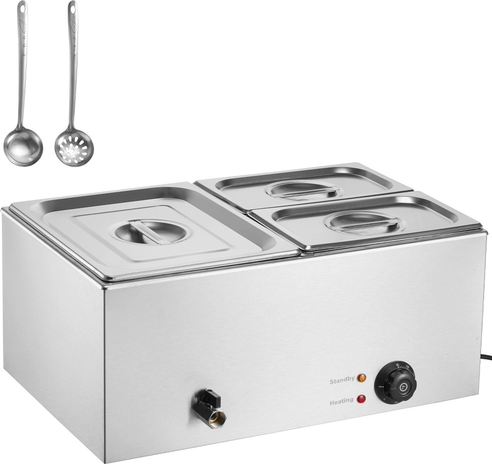 3 Pan Commercial Food Warmer 17QT Electric Steam Table 1200W Professional Countertop