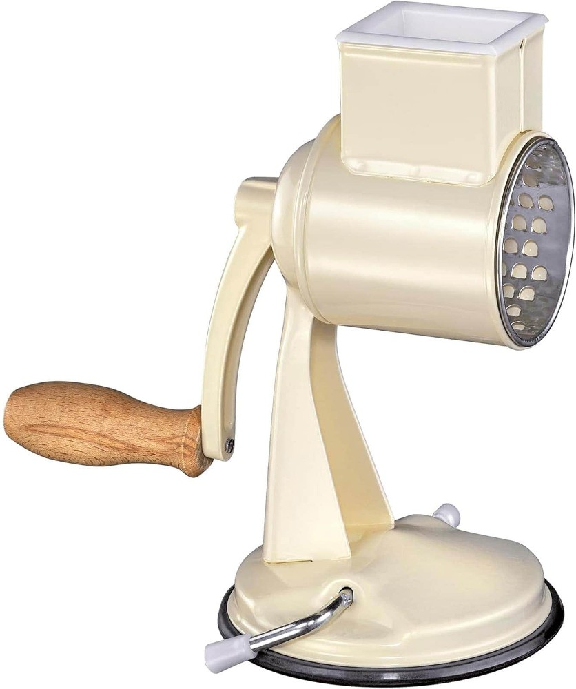 Classic Drum Grater with Suction Base 2 Grating Drums Pestle and Vegetable Cutter Cream