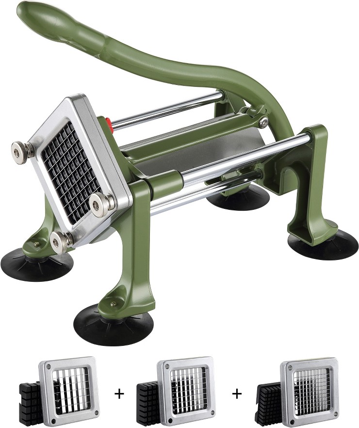 French Fry Cutter Potato Slicer with 1/2-Inch and 3/8-Inch Stainless Steel Blades