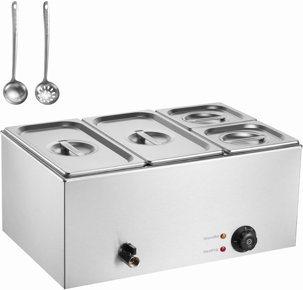 4 Pan Commercial Food Warmer 16.4QT Electric Steam Table 1200W Professional Countertop