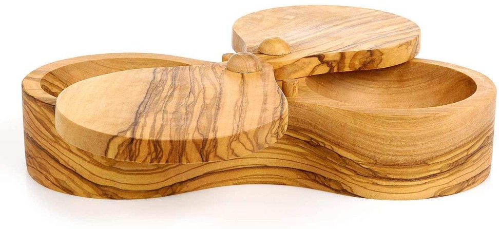 France Olive Wood Double Salt Keeper and Spice Box