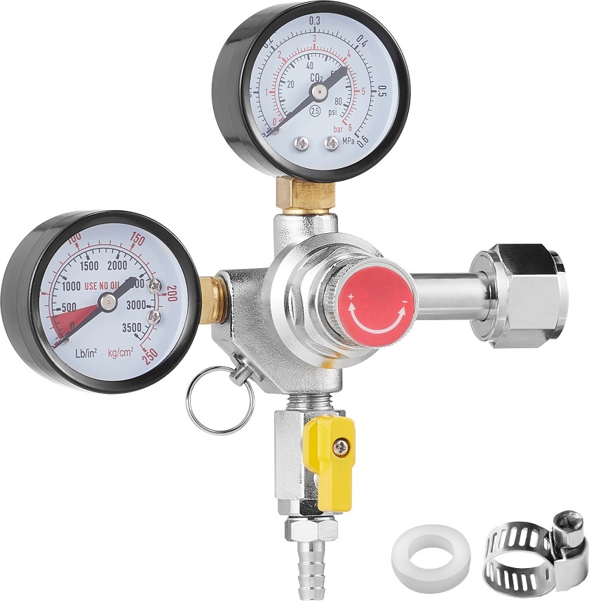Double Gauge Regulator CO2 Regulator Gauge with 0-60PSI Heavy Duty CO2 Gauge Gas