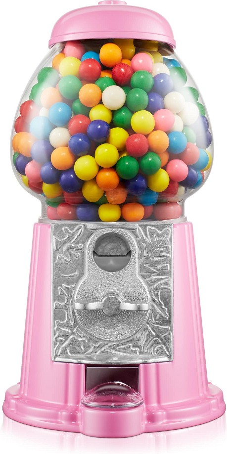 12-in Gumball Machine w/ Glass Globe - Pink - Vintage-Style Metal Base