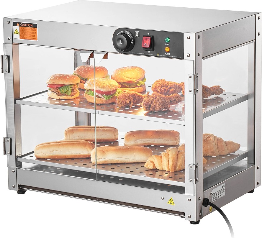 2 Tier Commercial Food Warmer Display 800W Food Display Warmer with Light to Enhance Food Display