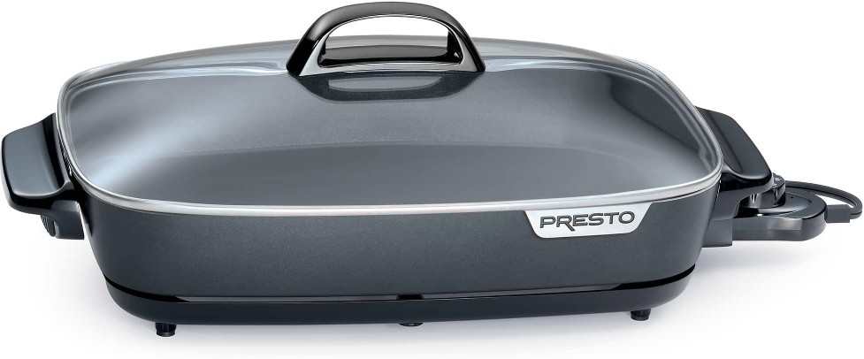 Slimline Nonstick Electric Skillet with Tempered Glass Lid 16 Inch