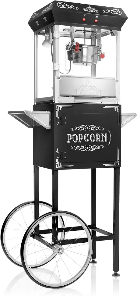 Vintage Style Popcorn Machine Popper w/ Cart in Black - 6-oz Kettle