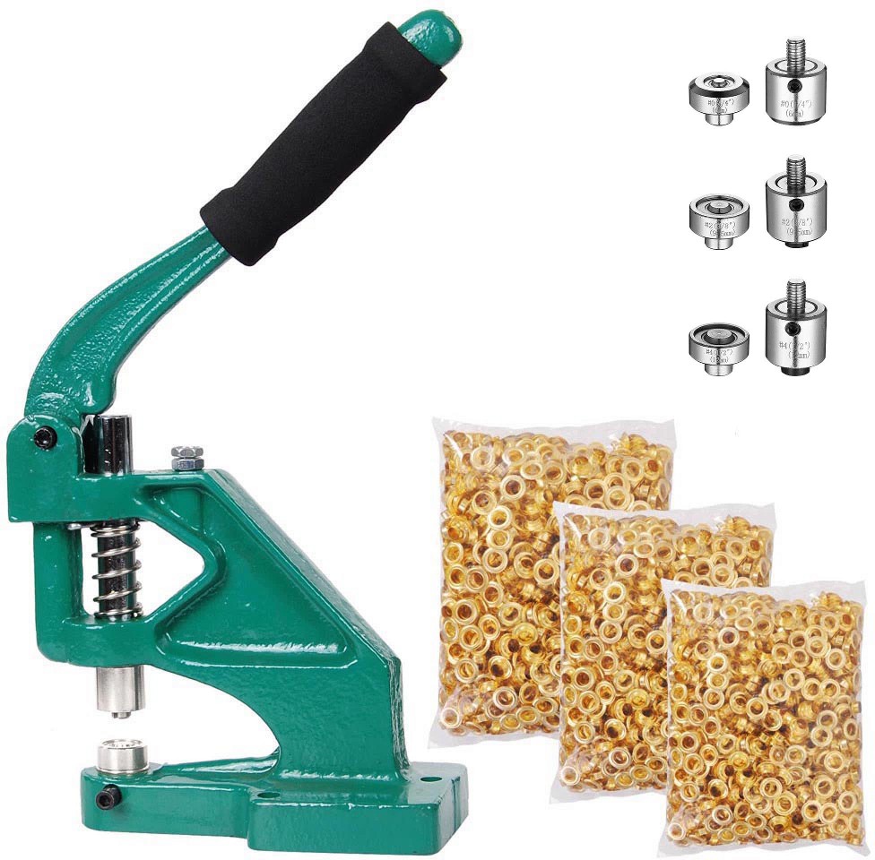 Grommet Tool Kit with 900pcs Eyelets Washers #0/#2/#4 Die Hole Puncher Hand Press Machine