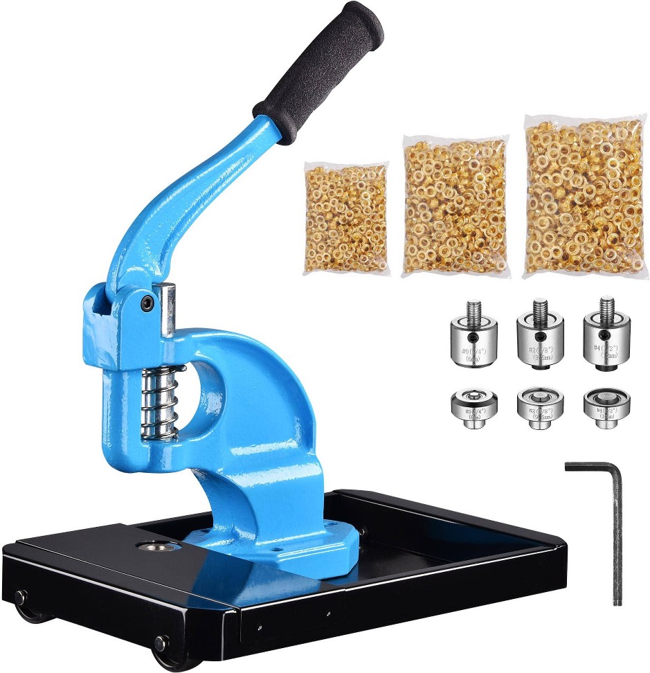 Grommet Tool Kit with Rolling Base 900 pcs Eyelets Washers #0/#2/#4 Die Leather Hole Punch Set Hand Press Machine