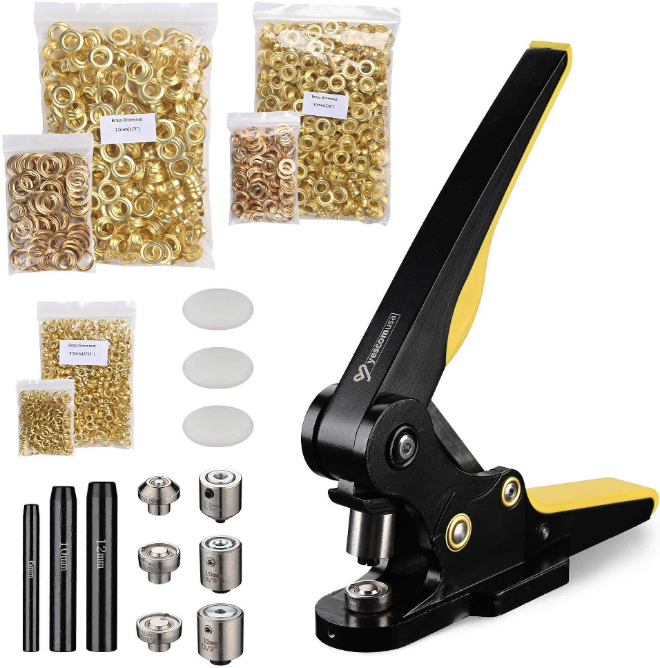 Solid Brass Grommet Tool Kit #0 #2 #4 Leather Hole Puncher with 1/2 inch 3/8 inch 7/32 inch Eyelets Washers 900 pcs