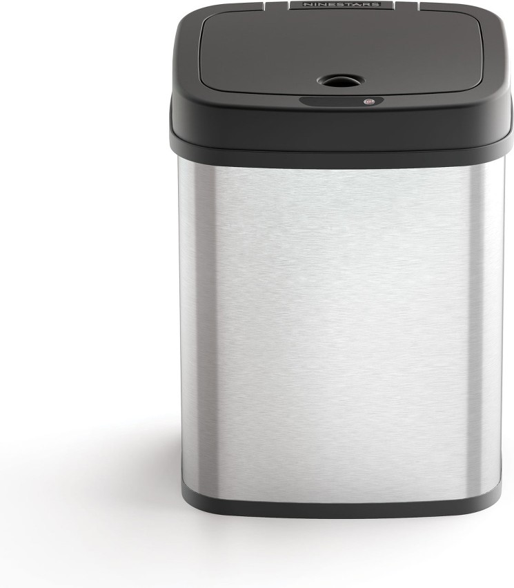12 Liter silver Steel Indoor/Outdoor Kitchen Hinged Lid Trash Can