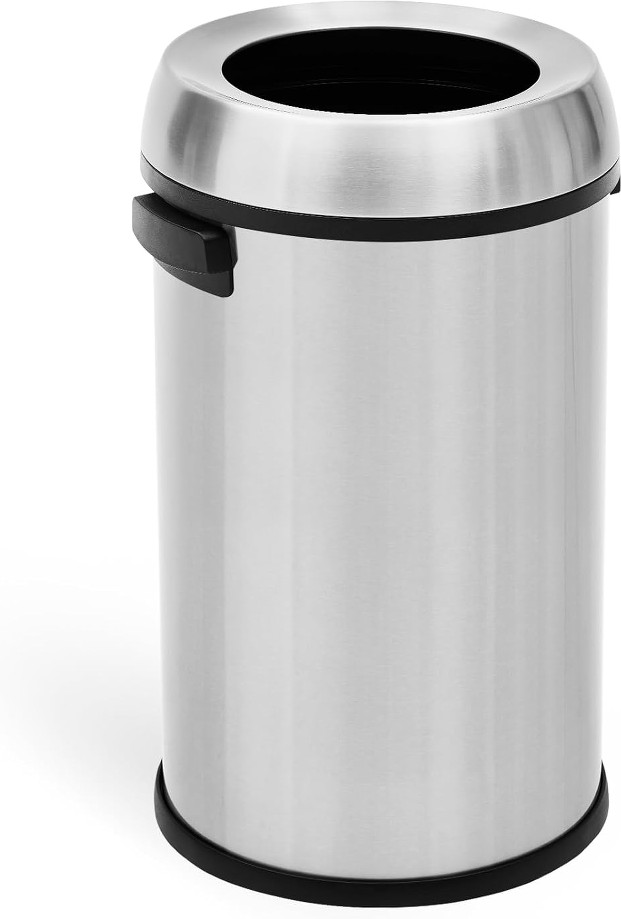 17Gal Open Top Trash Can Commercial Grade Heavy Duty Brushed Stainless Steel Outdoor Trash Can Large Kitchen Trash Can Round