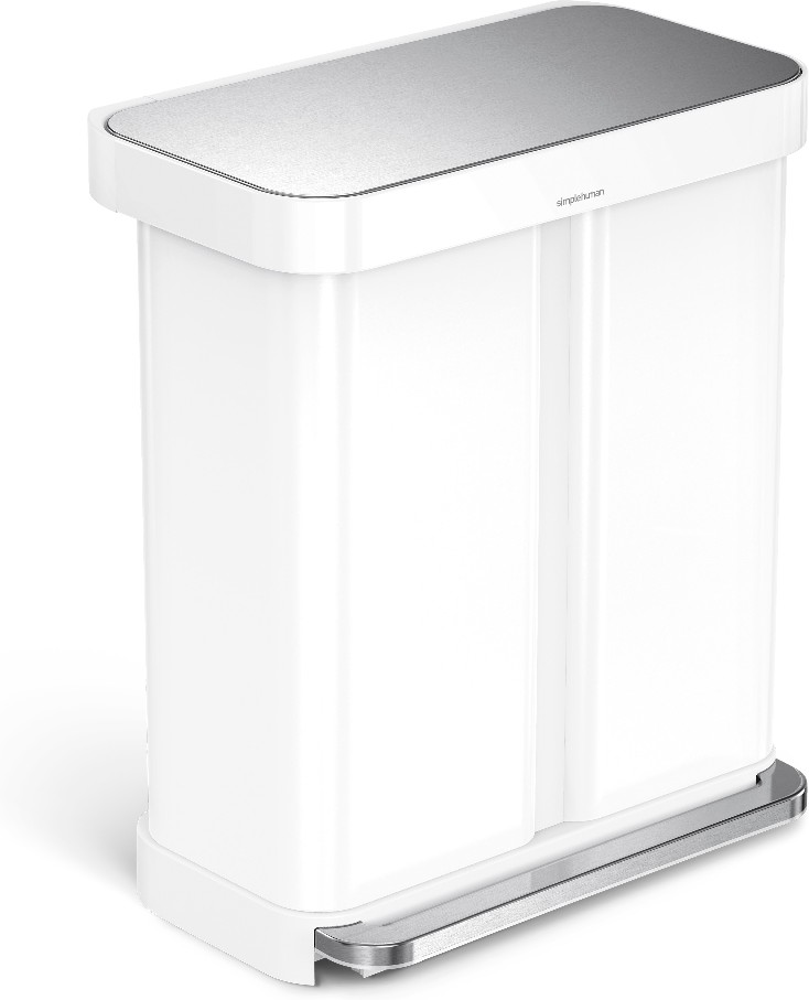 Dual Compartment Liner Pocket Recycler, 58-Gallon Liter White Steel Indoor Kitchen Step Trash Can