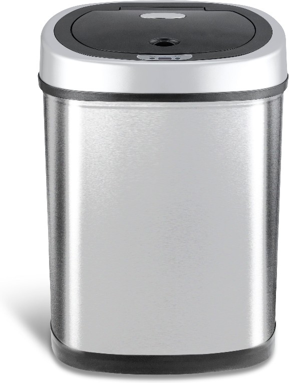 DZT-42-9 Automatic Touchless Infrared Motion Sensor Trash Can 11 Gal 42L Stainless Steel Base (Oval Silver/Black Lid)