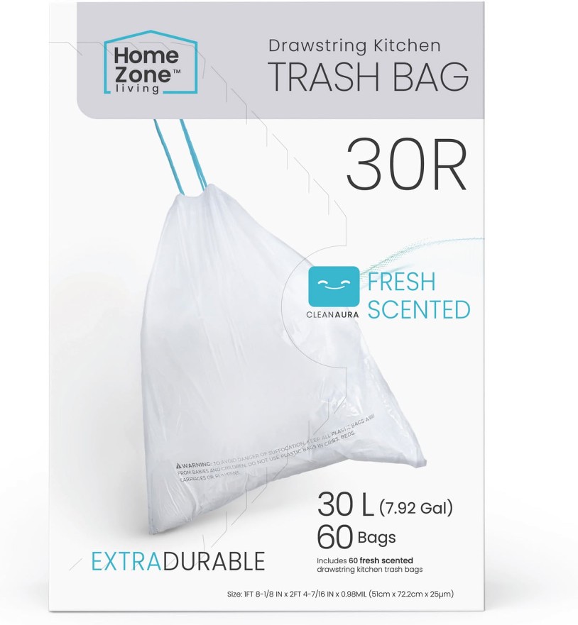 Essential 8-Gallon Fresh White Indoor Plastic Can Drawstring Trash Bag 60 -Count