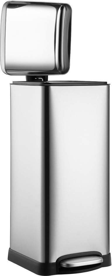 8 Gallon Bathroom Step Trash Can 30-Liter Square Stainless Steel Foot Pedal Garbage Can