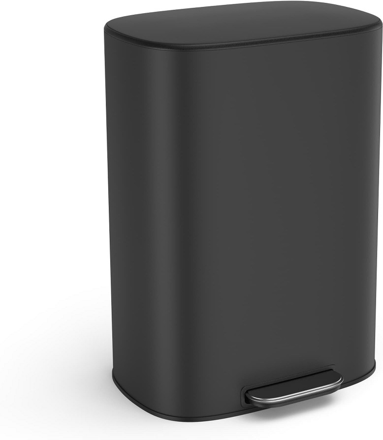 13 Gallon Black Steel Indoor Kitchen Step Trash Can