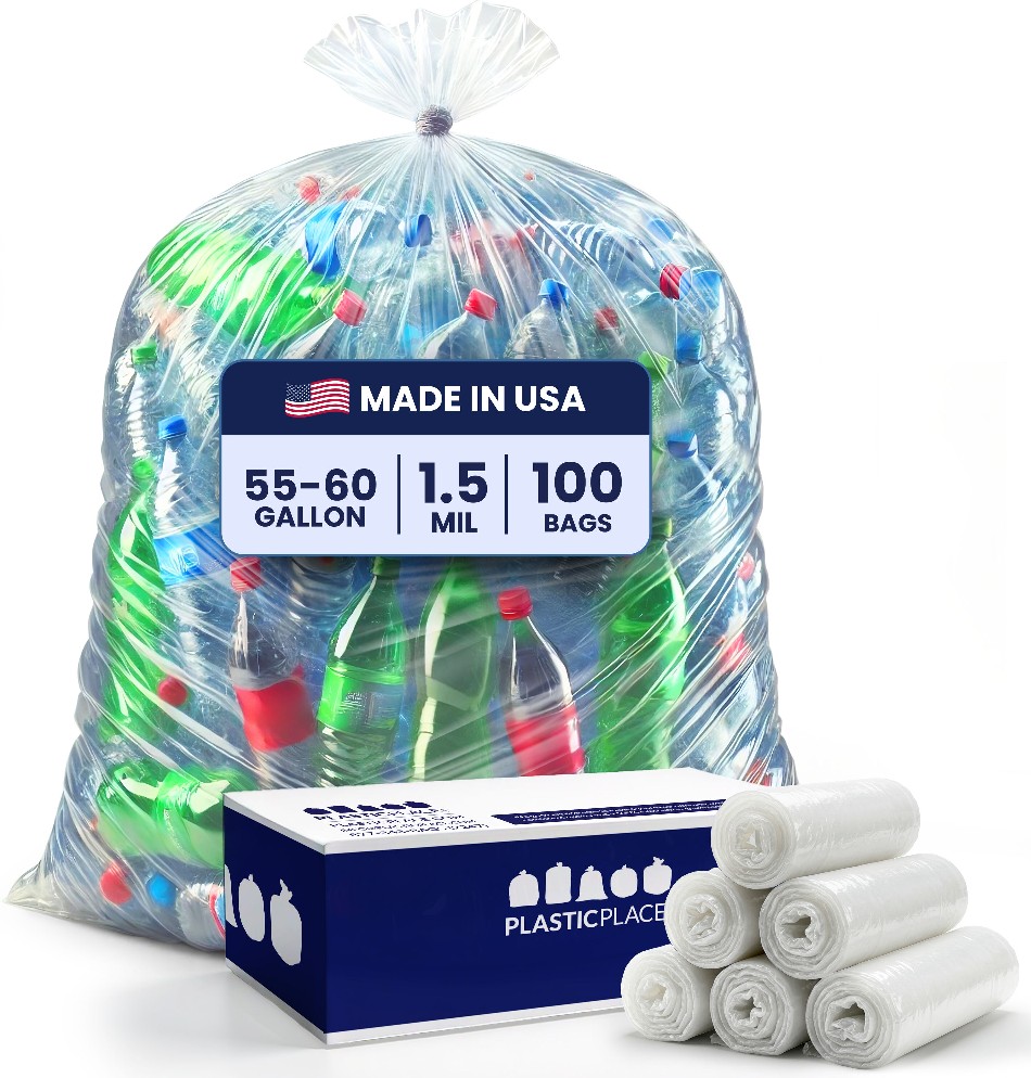 55-Gallon Clear Indoor Plastic Lawn and leaf Twist Tie Trash Bag 100 -Count