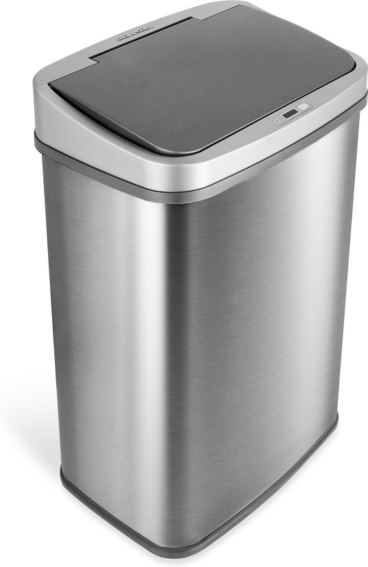 42 Liter silver Steel Indoor/Outdoor Kitchen Hinged Lid Trash Can