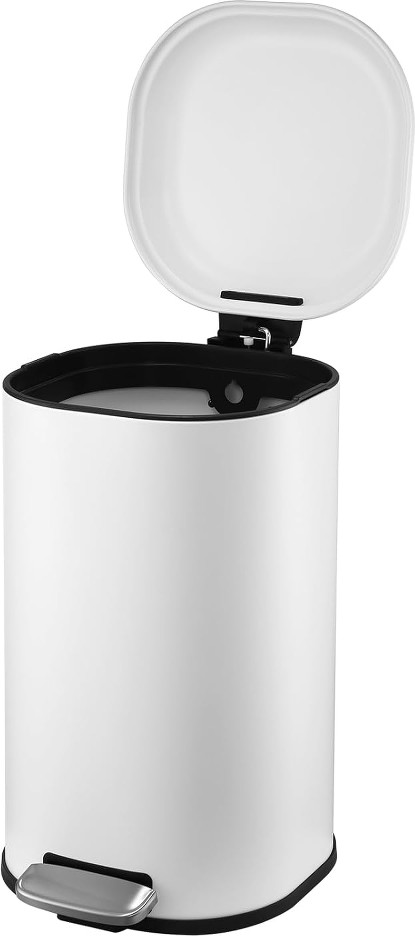 8 Gallon Bathroom Step Trash Can 30-Liter Square Foot Pedal Garbage Can with Soft-Close Lid for Kitchen Without Inner Bucket-White